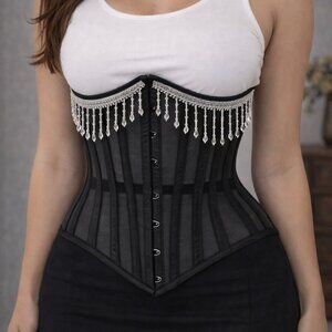 Crystal Fringe Waist Cincher Corset Belt – Adjustable Lace-Up Back